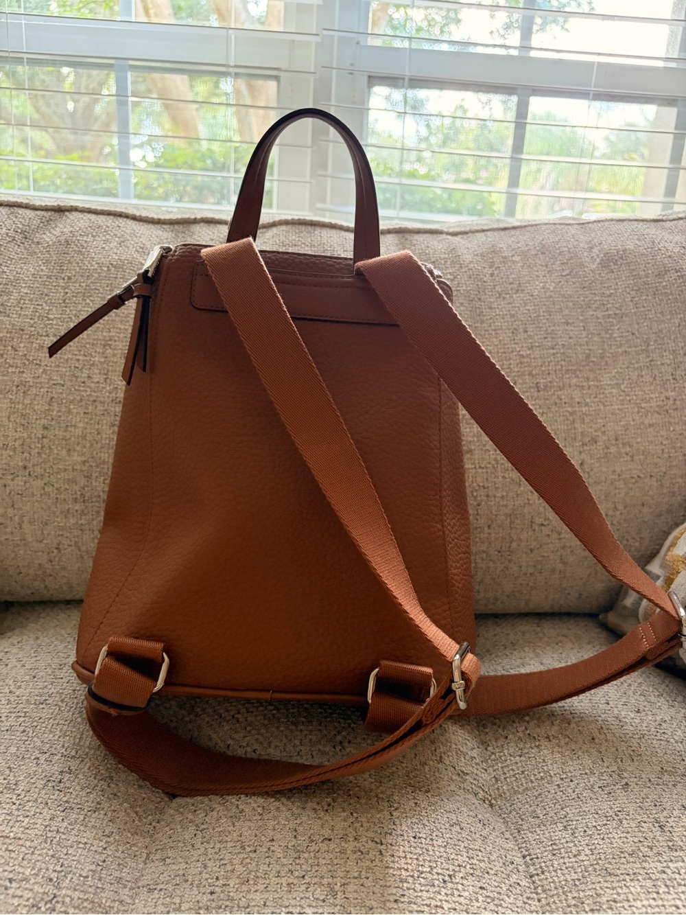 Calvin Klein Brown Pebbled Leather Backpack Purse - Picture 4 of 11